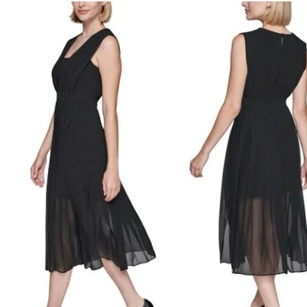 Karl Lagerfeld Paris Black Pleated Sleeveless Dress Size 12